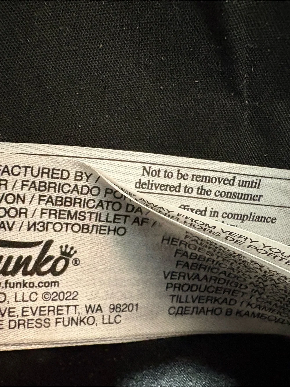 Funko Black Fabric Item with Label - White Tag